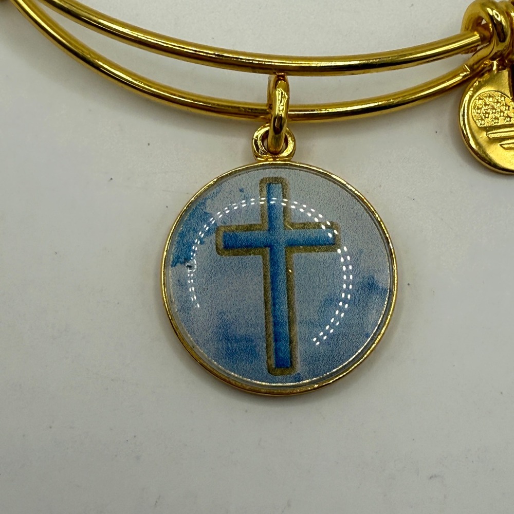 Spiritual Faith Cross Bangle Alex‎ and Ani A16EBCRYG Gold Blue Expandable - Picture 3 of 7